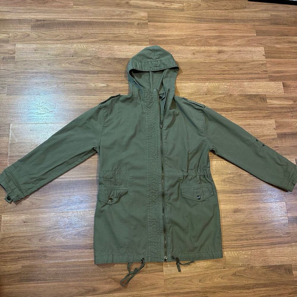 Trouve Parka Jacket Olive Green with Adjustable Sleeves  | Size XS
